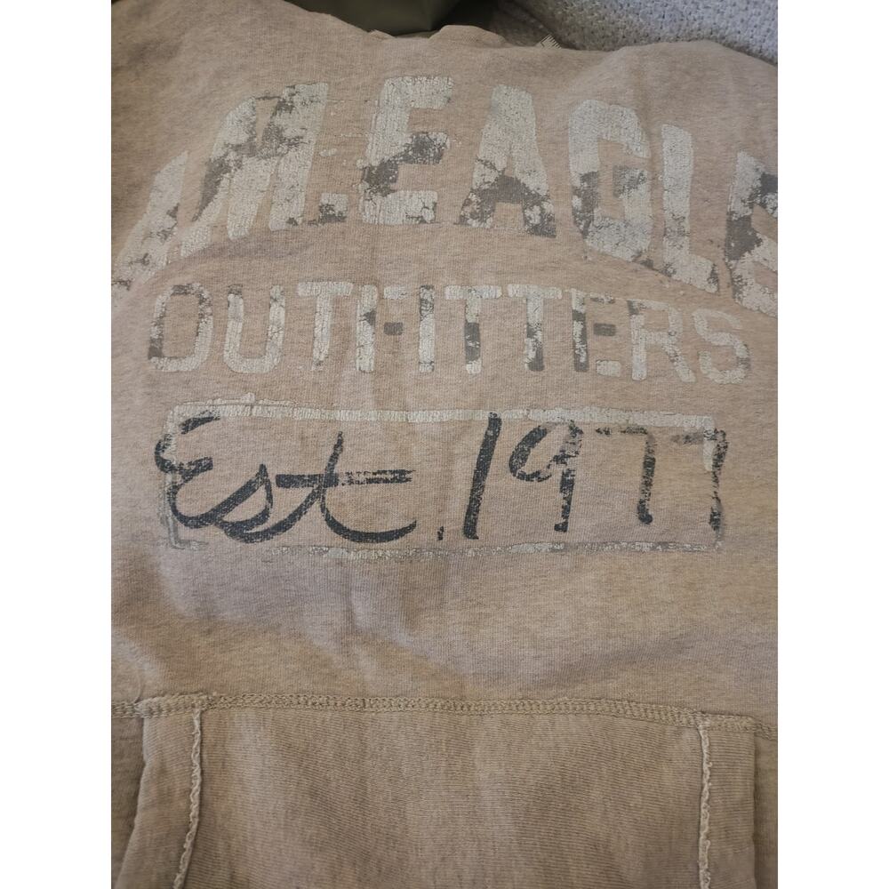 American Eagle Outfitters Brown Tan Hoodie Sweatshirt 1977 Logo Cotton - Picture 7 of 9